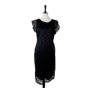 En Focus Studio Sheath Midi Dress Bodycon Black Lace Illusion Women’s Size 12